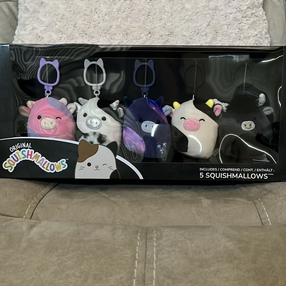 Squishmallows 3.5” Select Series Cow Clips Set ULGA CONNOR PATTY RIVKA LAKE NEW - Picture 1 of 7